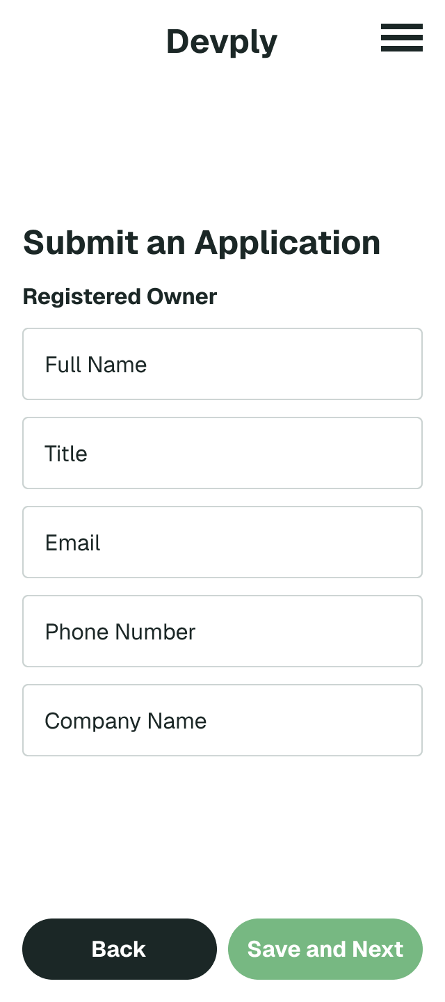 Mobile application form — Submit an Application